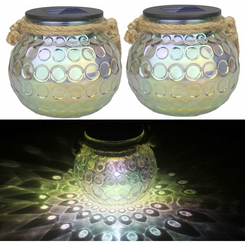 

Lámpara solar de vidrio 2 luces LED de bola, vidrio solar en maceta, IP65, lámpara solar impermeable, lámpara de jardín, lámpara colgante, olla, luz