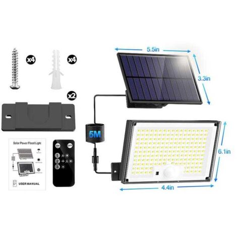 Lámpara Solar Exterior 172 LED – Foco Solar con Sensor Movimiento IP65