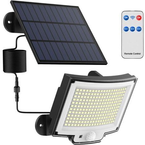 Lámpara solar exterior con sensor de movimiento [228 LED/3 modos] Lámpara solar exterior con control remoto, resistente al agua IP65 Lámpara solar LED para jardín con cable de 5 metros [1 unidad] [Cla
