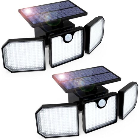 Lámpara solar exterior con sensor de movimiento, 3 focos, impermeable, para garaje y jardín (2 unidades)