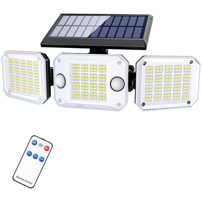 Lámpara solar exterior con sensor de movimiento, 6000 mAh, 1200 LM, con control remoto, 4 modos, ángulo amplio de 270°, resistente al agua IP65.