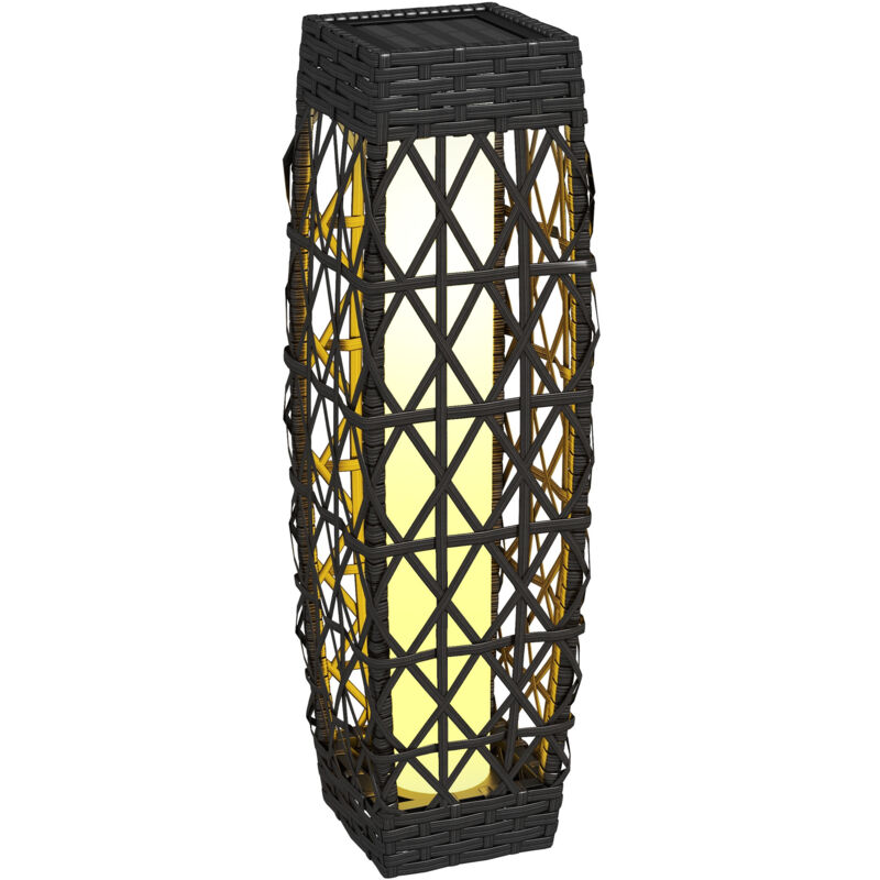 Lámpara solar, lámpara LED de jardín con ratán, sensor de luz, resistente a los rayos UV, para uso en exteriores, gris