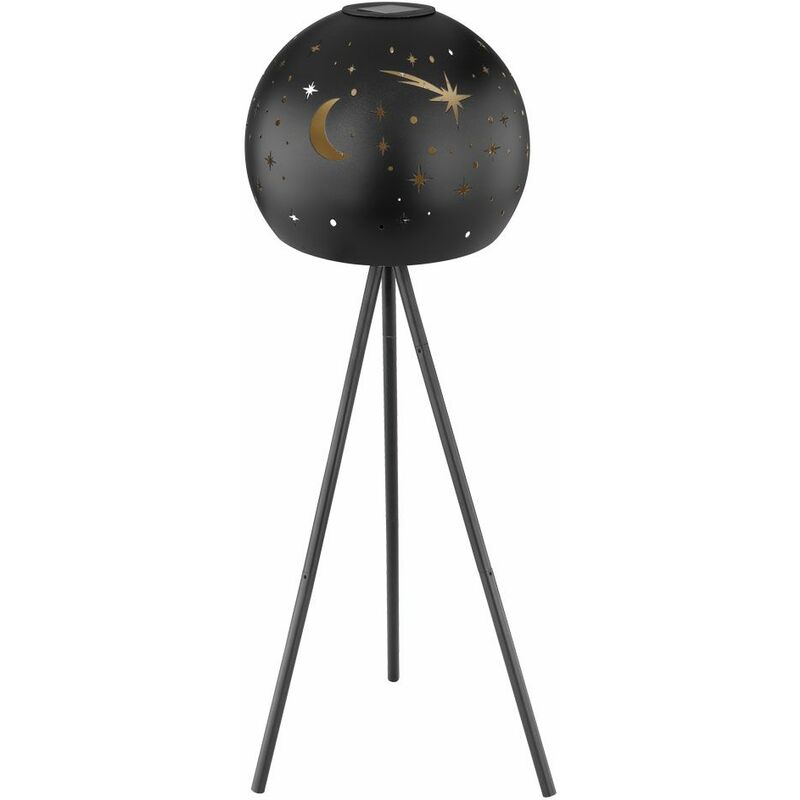 

Lámpara de pie solar LED dorado negro lámpara de pie de 3 patas luna estrella perforaciones bola foco de jardín Globo 33534