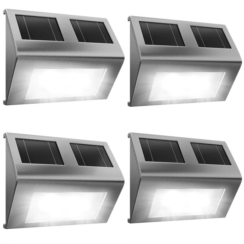 

Set de 4x Lámparas solares LED de Acero inoxidable para pared exterior caminos sin cables con interruptor jardín - Deuba