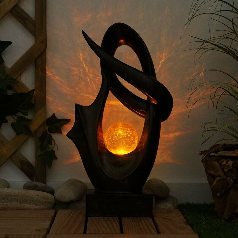 

Lámpara solar para decoración de jardín exterior lámpara de terraza suelo exterior lámpara solar de pie exterior, con efecto llama, negra, bola de