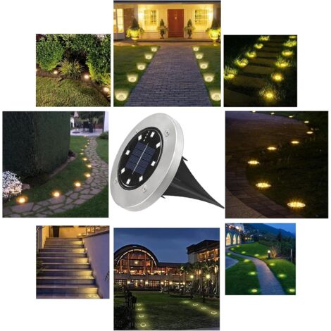 Lámpara solar para exteriores, 12 unidades, luz solar de suelo para jardín, luz blanca cálida, 8 LED, 3000 K, resistente al agua, IP65, foco solar, iluminación empotrada para exteriores, para caminos,
