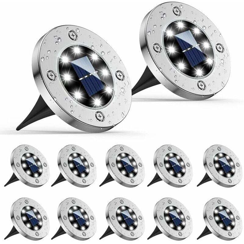 Lámpara solar para exteriores de 12 piezas, foco solar para exteriores de 8 LED, luz solar para exteriores impermeable IP65, iluminación solar para