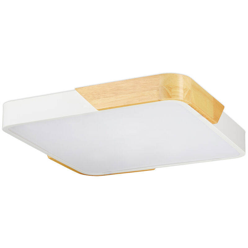 

Relaxdays - Lámpara SQUARE LED de techo, Cuadrada, Madera y metal, 36 W, Blanco, 5 x 40 x 40 cm