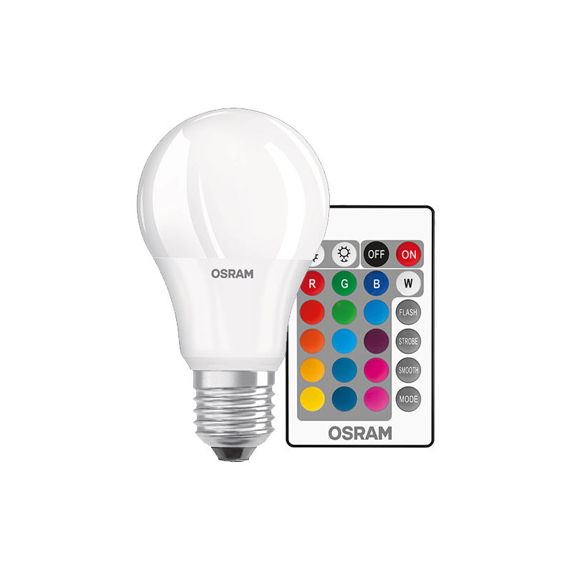 

Lámpara standard Led Retrofit 2700°K + RGB con mando a distancia 9W 806Lm (Osram 4058075045675)