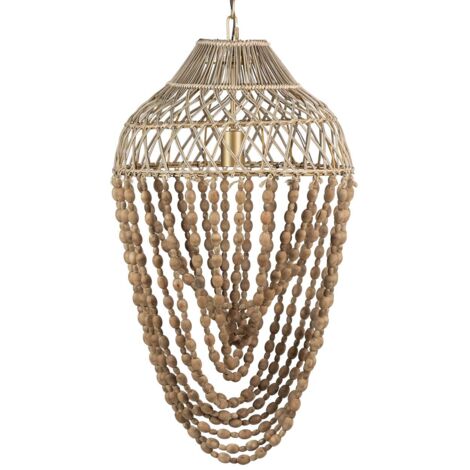 Lampara Techo Cadena Bolas Madera Metal 44X44X77Cm