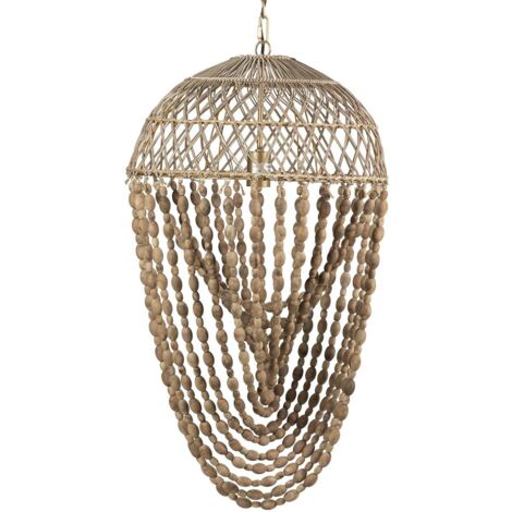 Lampara Techo Cadena Bolas Madera Metal 47X47X83Cm