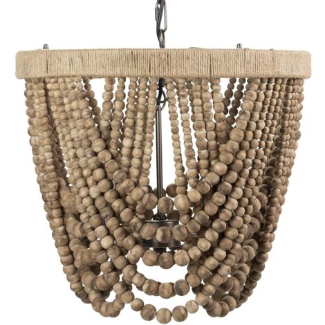 Lampara Techo Cadena Bolas Madera Yute 45X45X40 Cm