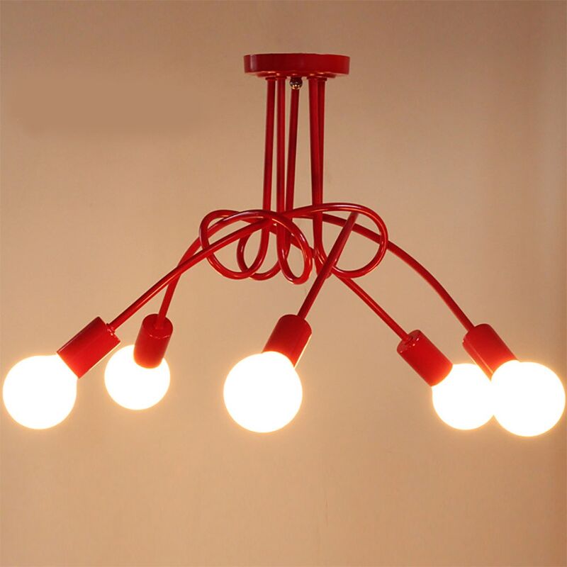 Wottes - Lámpara Techo Creativa Moderna Bar Dormitorio Restaurante Luz Techo Industrial Retro Decoración 5 Luces Rojo