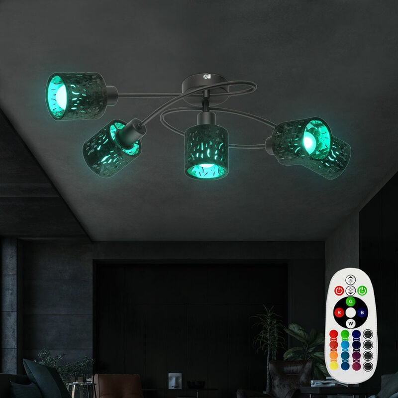 

Lámpara de techo para sala de estar, decoración, perforaciones, oro negro, en un juego que incluye bombillas LED RGB