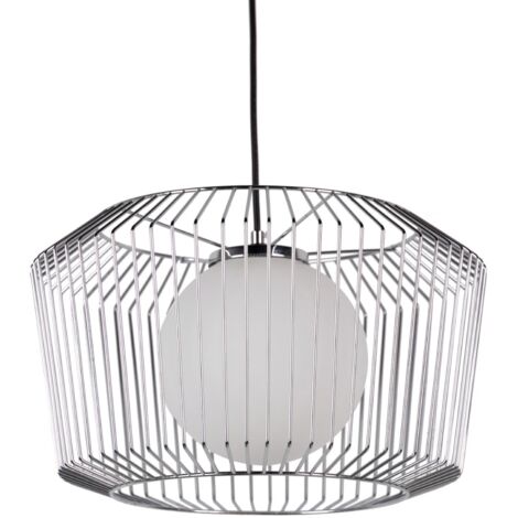 Lampara Techo Metal Plateado Blanco 38x38x23 Cm