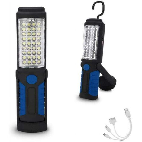 Lámpara trabajo LED magnética portátil recargable USB, 36+5 LED, iluminación potente para taller y mecánico
