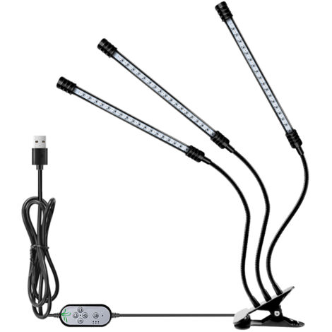 Lámpara USB para cultivo de plantas - Roja y azul - Espectro completo - Ángulo de iluminación ajustable - Clip de escritorio - Lámpara para cultivo de plantas de interior - 5 niveles de brillo