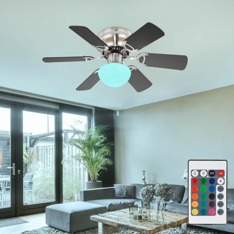 

Ventilador de techo LED con cambiador de color RGB control remoto avance / retroceso 3 niveles 76 cm