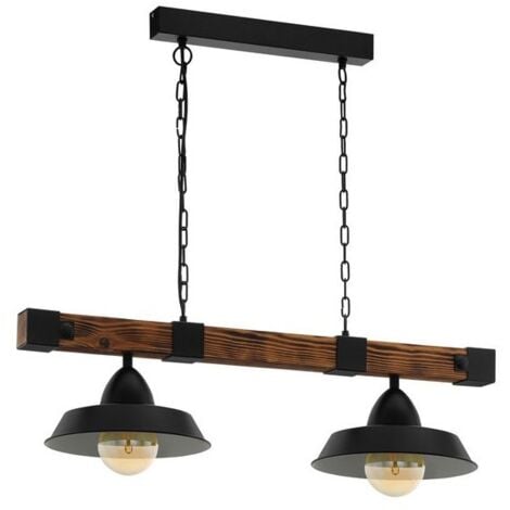 colgante vintage Eglo en metal negro y soporte de madera 220-240 V IP20 hierro