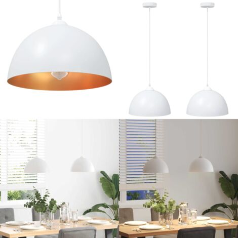 Lámparas colgantes 2 uds regulable en altura E27 blanco Ø 30 cm - Iluminación interior - Lámparas de cocina