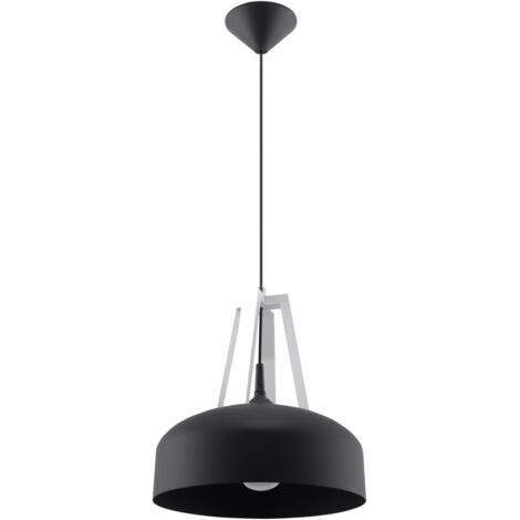 Lámparas colgantes Casco blanco negro acero/madera 1xE27  30cm Sollux