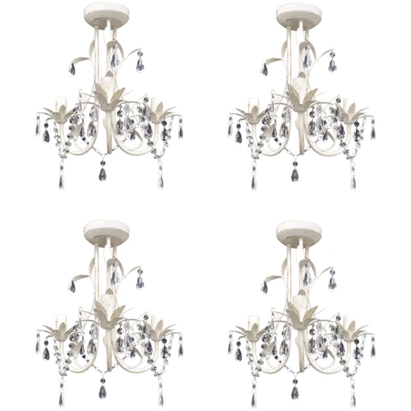 

vidaXL Lámparas de araña de cristal 4 unidades blanco elegante - Blanco