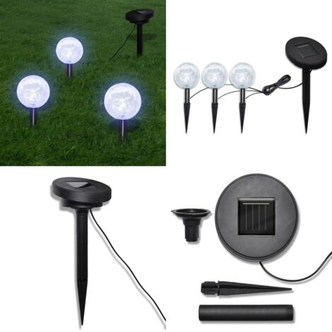 Lámparas de bola jardín LED anclajes y paneles solares 3 uds - Lámparas de jardín - Luces LED