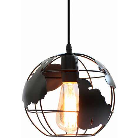 Lámparas de Colgar Moderno Led Creativo de Globo Terráqueo Lámpara de Techo Nórdica de Hierro E27 (Negro)