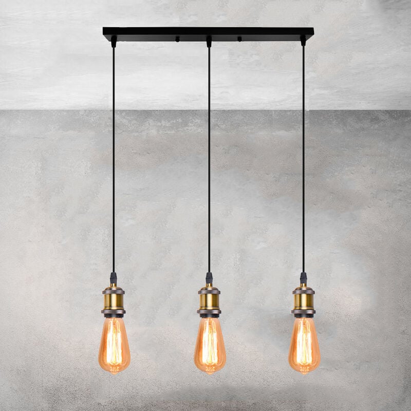Lámparas de Colgar Vintage 3 Luces Iluminación Lámpara de Techo Metal con E27 Portalámparas de Luz, Estilo Edison, Latón Antiguo