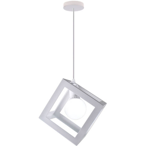 Lámparas De Colgar Vintage Retro Cuadrado Cubo Lámpara De Techo Moderno Creativo Ø22CM De Sala Cafe Restaurante Blanco