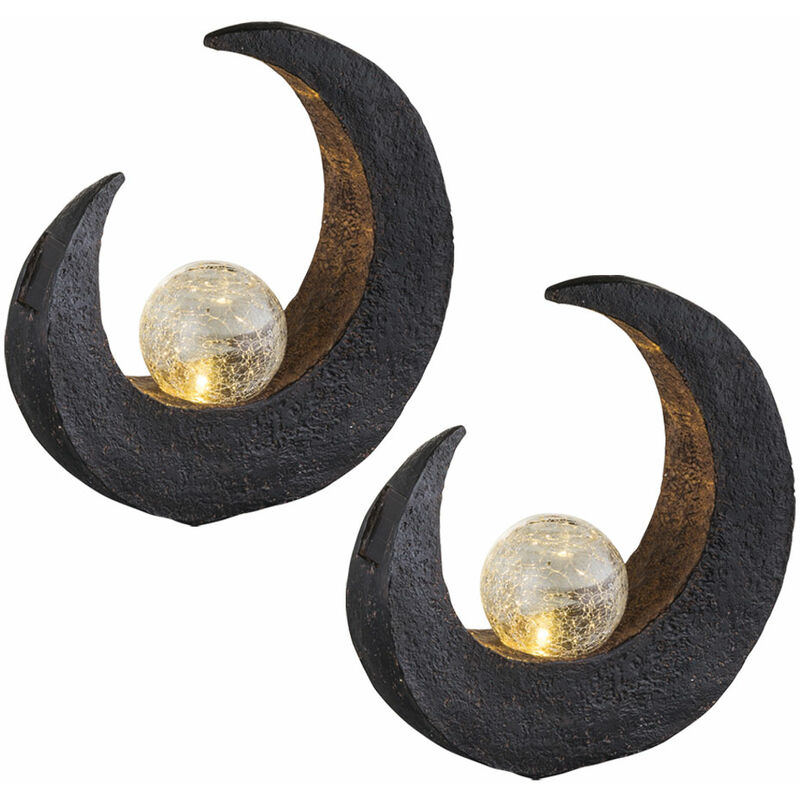 

Lámparas de jardín al aire libre luna creciente luz solar decorativa LED luz solar luna, bola creciente negro marrón, LED, H 30,5 cm, terraza, juego