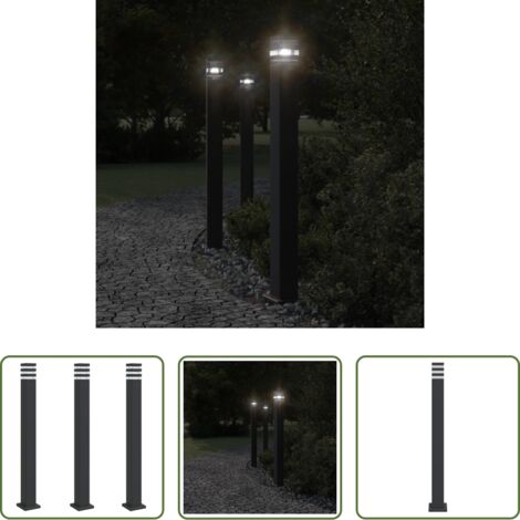 Lámparas de jardín -  Lámparas suelo exterior con enchufe 3 uds aluminio negro 110 cm