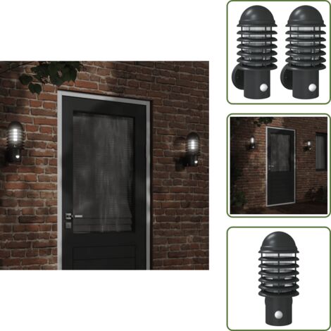 Lámparas de jardín - vidaXL Apliques de exterior con sensor 2 uds acero inoxidable negro - Lámparas de exterior