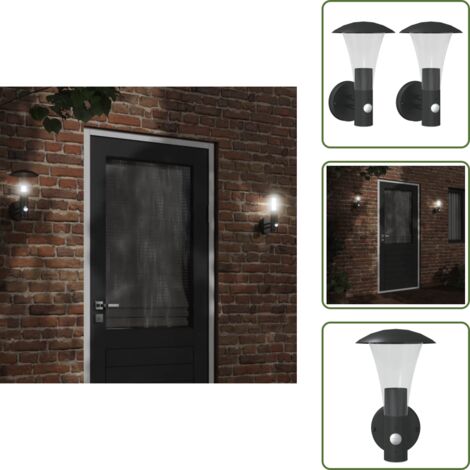 Lámparas de jardín - vidaXL Apliques de exterior con sensor 2 uds acero inoxidable negro - Lámparas de exterior