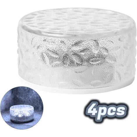 Lámparas de ladrillos de hielo, ladrillos de hielo impermeables, decoración con luz solar, decoración con luz para exteriores, decoración de jardín interior/exterior, patio, regalos (4 piezas/blanco f
