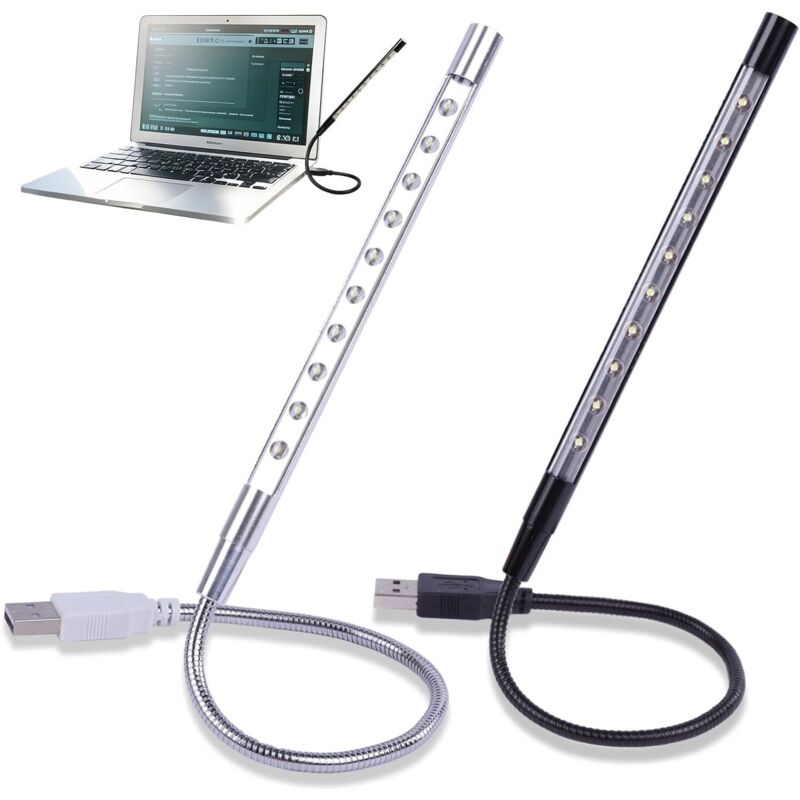 Lámparas de lectura LED USB de 2 piezas con cuello de cisne flexible: fuente de luz portátil en negro y plateado, lámpara de lectura, luz USB para
