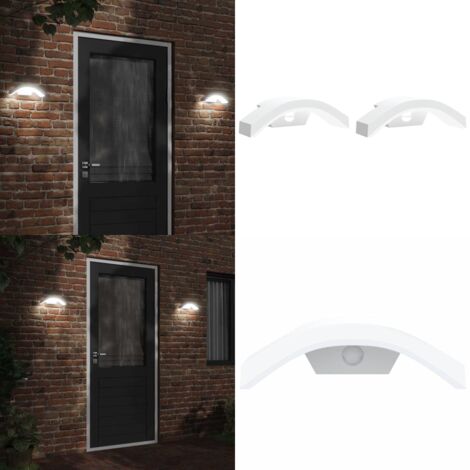 Lámparas de pared LED exterior con sensor 2 uds aluminio blanco - Lámparas de pared - Sensor de movimiento