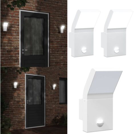Lámparas de pared LED exterior con sensor 2 uds aluminio blanco - Lámparas LED - Sensor de movimiento