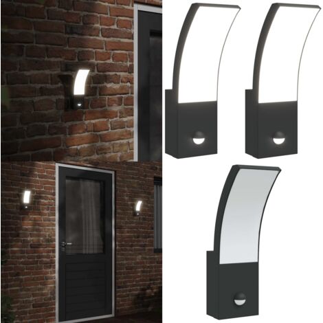 Lámparas de pared LED exterior con sensor 2 uds aluminio negro - Lámparas de pared - Sensor de movimiento