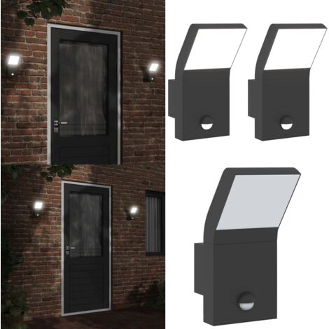 Lámparas de pared LED exterior con sensor 2 uds aluminio negro - Lámparas de pared - Sensor de movimiento