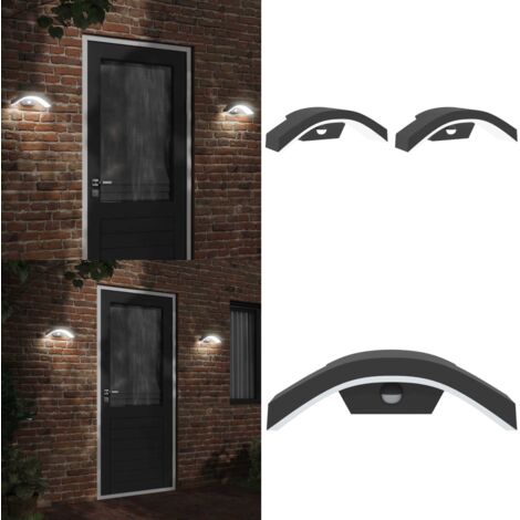 Lámparas de pared LED exterior con sensor 2 uds aluminio negro - Lámparas de pared - Sensor de movimiento