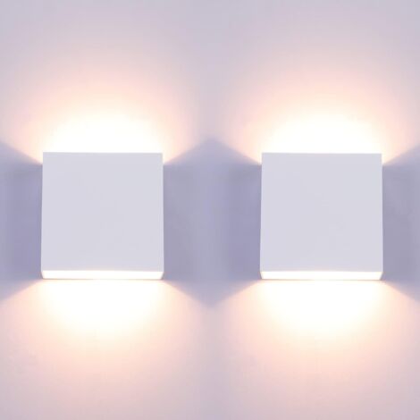 Lámparas de Pared LED Interior Moderna Aluminio Iluminación de Pared 6W Blanco Cálido para Salón, Dormitorio, Baño(2x Blanca Cuadrado)