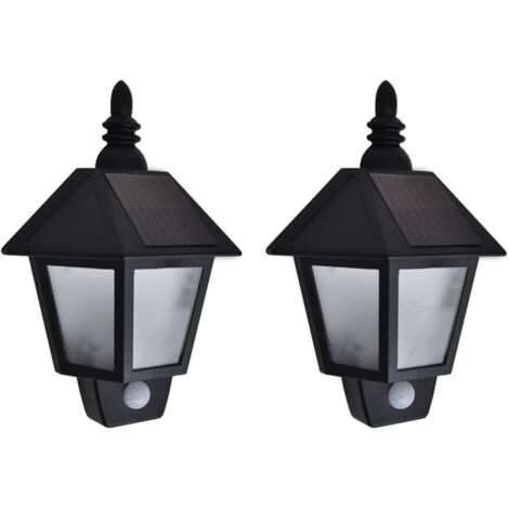 Lámparas de pared solares 2 uds con sensor de movimiento negro
