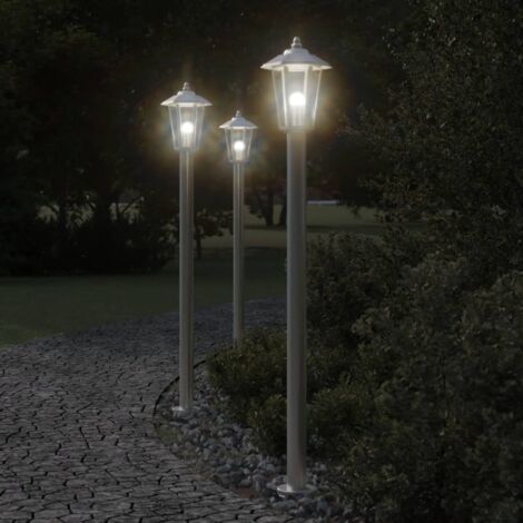 Lámparas de suelo de exterior 3 uds acero inoxidable 120 cm