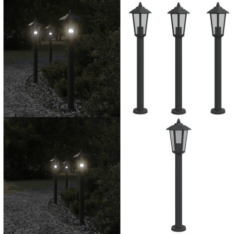 Lámparas de suelo de exterior 3 uds acero inoxidable negro 80cm - Lámparas de suelo - Iluminación exterior