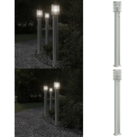 Lámparas de suelo de exterior con sensor acero inoxidable 110cm - Lámpara de suelo - Sensor de movimiento