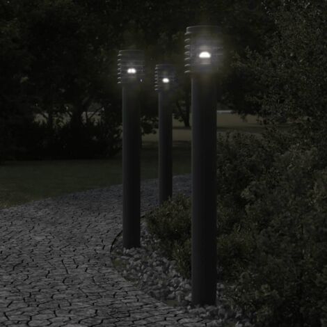 Lámparas de suelo exterior con enchufe 3 uds acero negro 110 cm