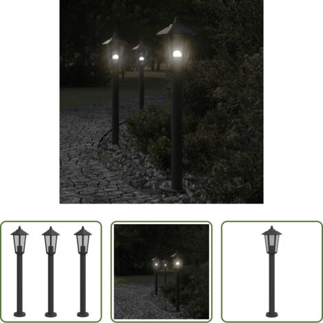 Lámparas de suelo -  Lámparas de suelo de exterior 3 uds acero inoxidable negro 80cm