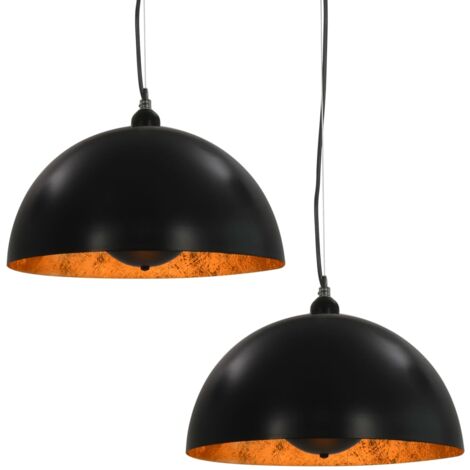Lámparas de techo 2 uds semiesféricas negro y dorado 40 cm E27