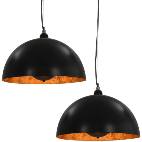 Lámparas de techo 2 uds semiesféricas negro y dorado 40 cm E27 vidaXL